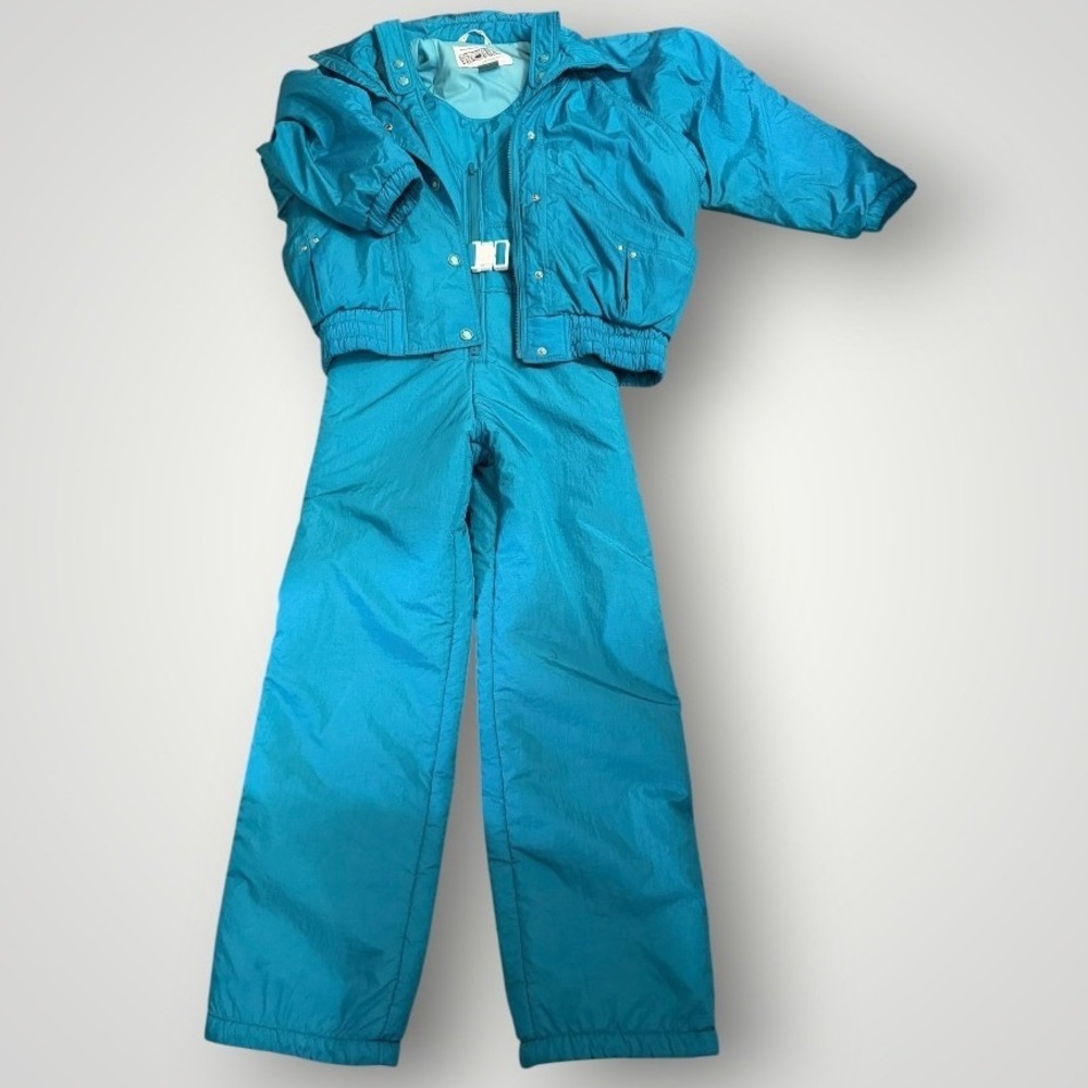 Profile Ski Suit Women Medium Teal Blue Vintage 2 Piece Jacket Bibs Retro 90s